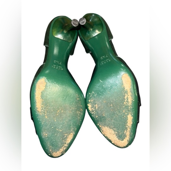 Gucci Emerald Green Satin Peep-Toe Stiletto Heels – Size 7.5 - Picture 8 of 10